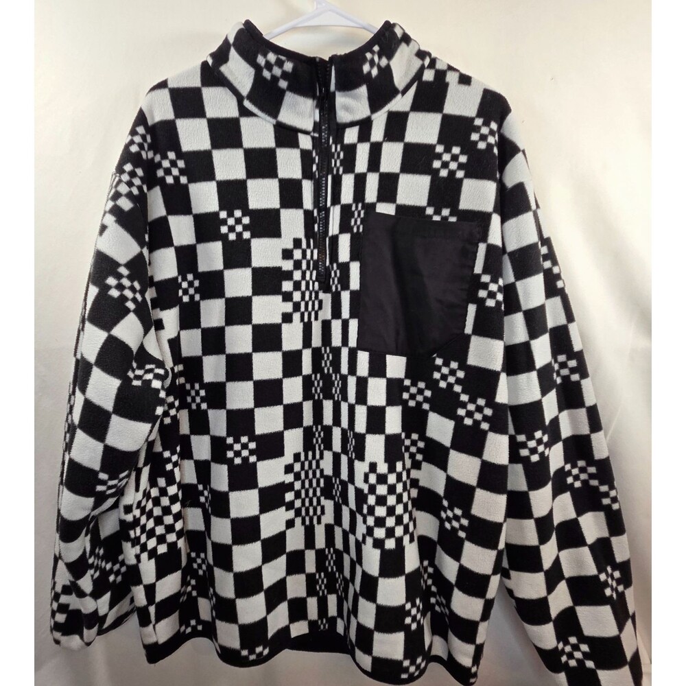 4th Dimension Women's XL Checkerboard Quarter Zip Fleece Pullover Black White
